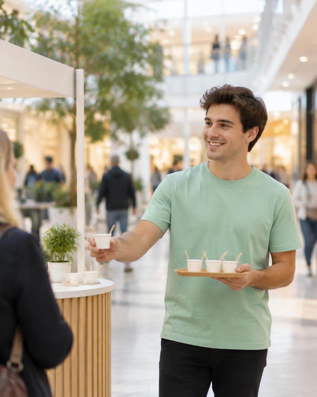 Promoterin checkt am Sampling-Stand mit der Quickjob App ein